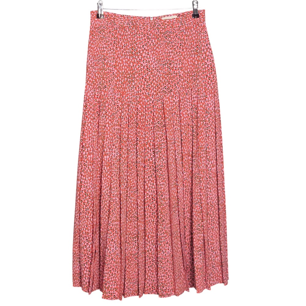 Ted‎ Baker London Zandi Pleated Midi Skirt Womens Size 2 Pink Animal Print Chic